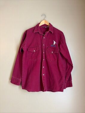 Vtg Winter Run Maroon Red Chamois Flannel Mallard Duck Long Sleeve Shirt USA